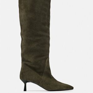 Green suede knee high boots